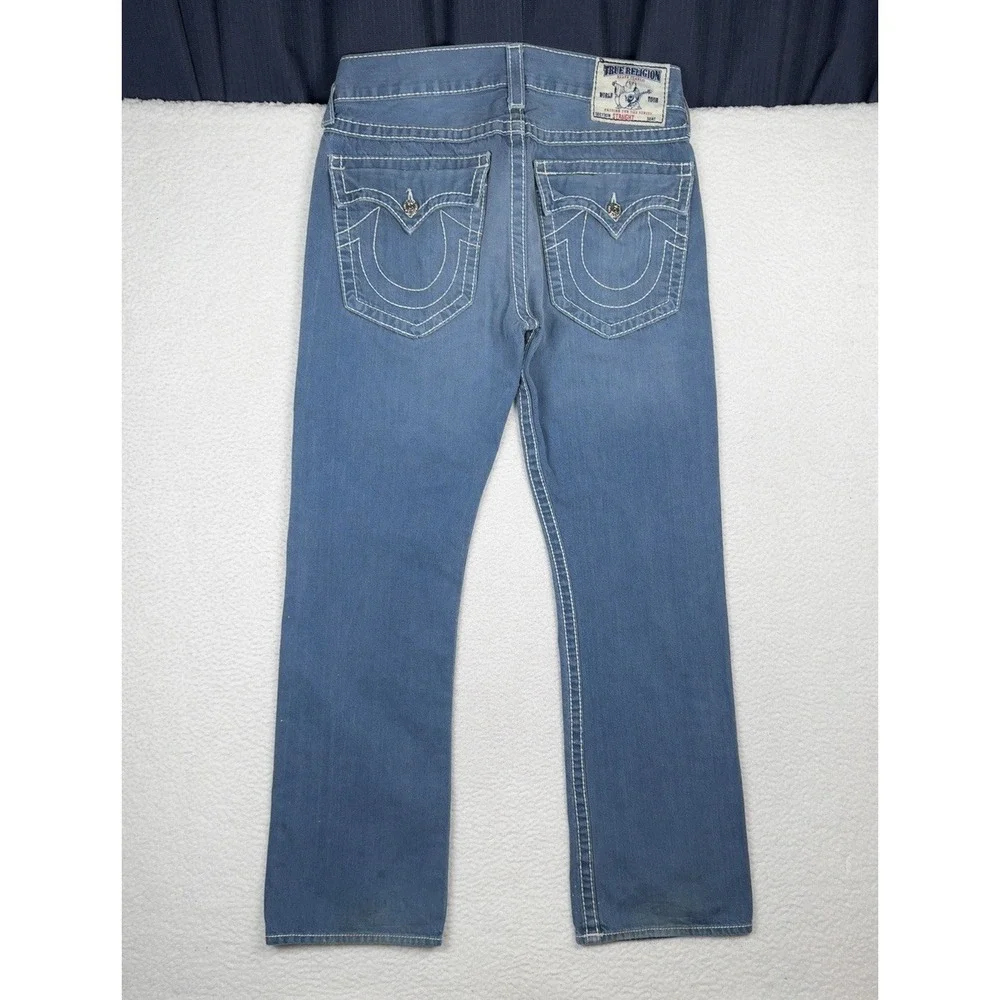 Vintage TRUE RELIGION Straight Blue Jeans Pocket Flaps - Made in USA 33x32